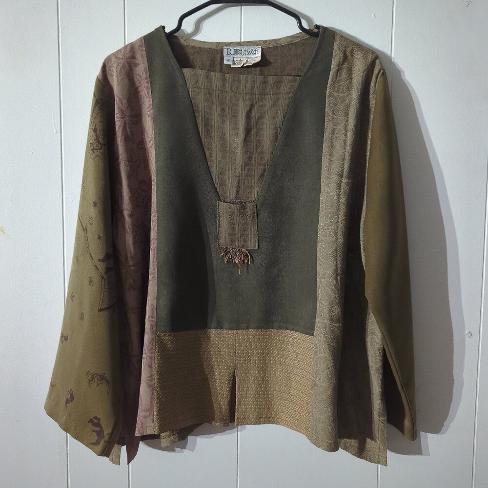 Donna Jessica 80s/90s Art Lagen Look Bohemian Women's Vintage Top - Size 2 #IK